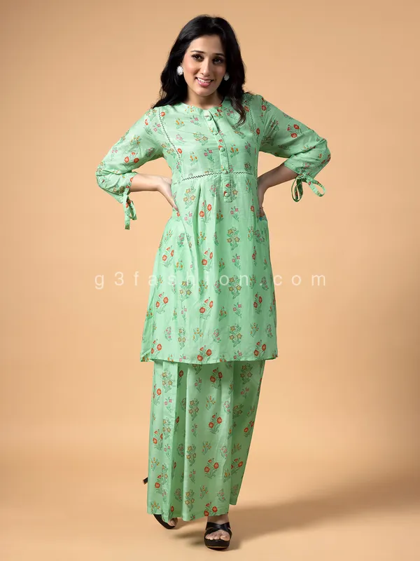 Mint green cotton printed palazzo set