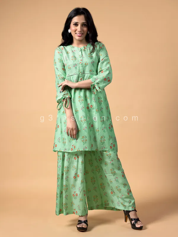 Mint green cotton printed palazzo set
