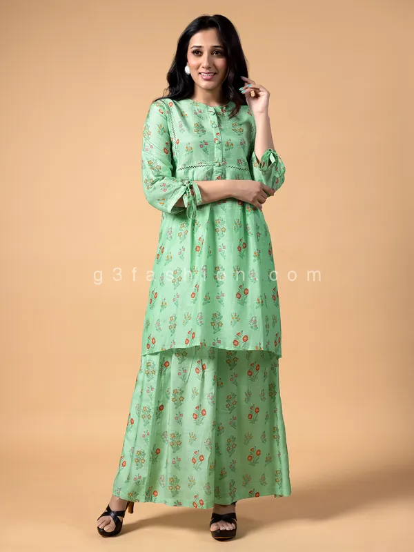 Mint green cotton printed palazzo set