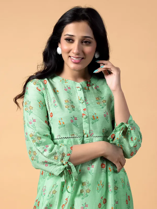 Mint green cotton printed palazzo set