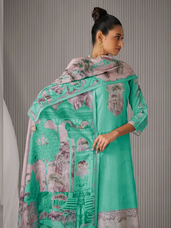 Mint green cotton printed salwar suit