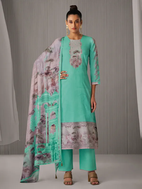 Mint green cotton printed salwar suit