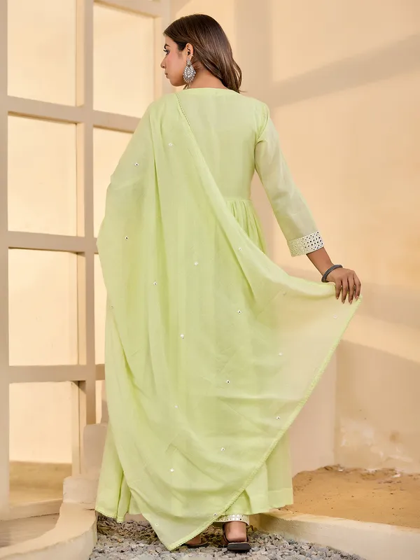 Mint green cotton silk kurti set with dupatta