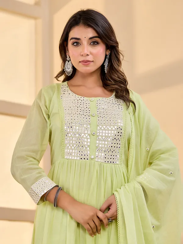 Mint green cotton silk kurti set with dupatta