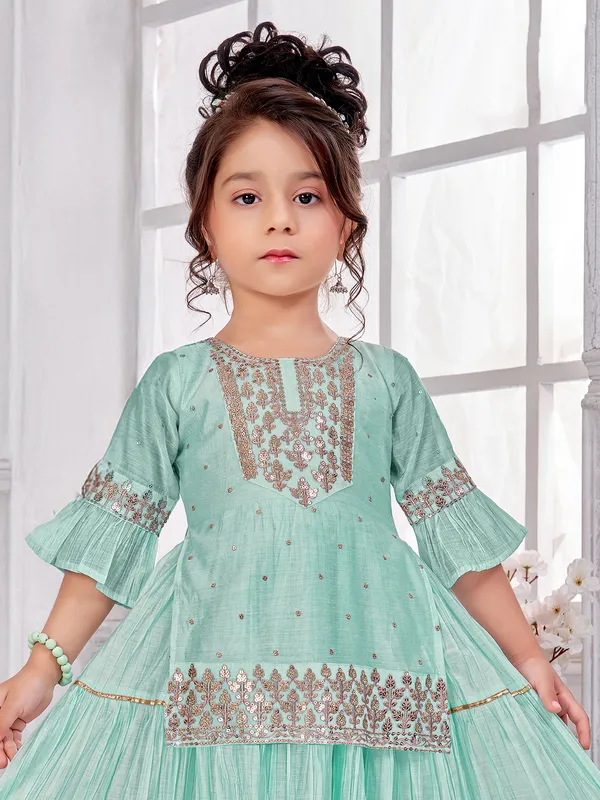 Mint green cotton silk salwar suit with embroidery weaving