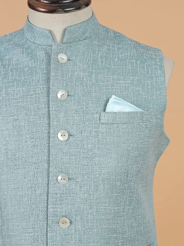 Mint green cotton silk waistcoat for men
