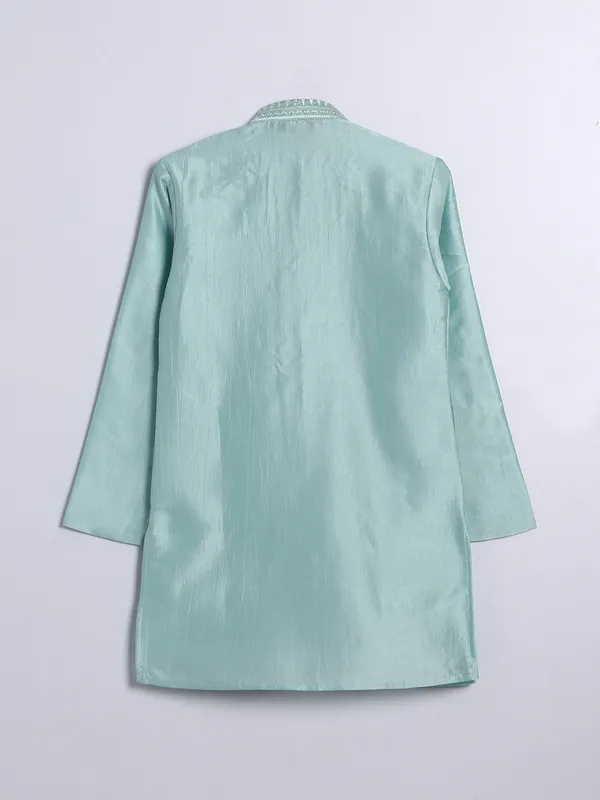 Mint green festive kurta suit in silk