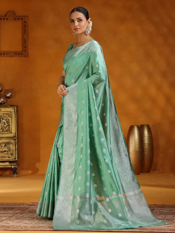 Mint green festive wear silk saree