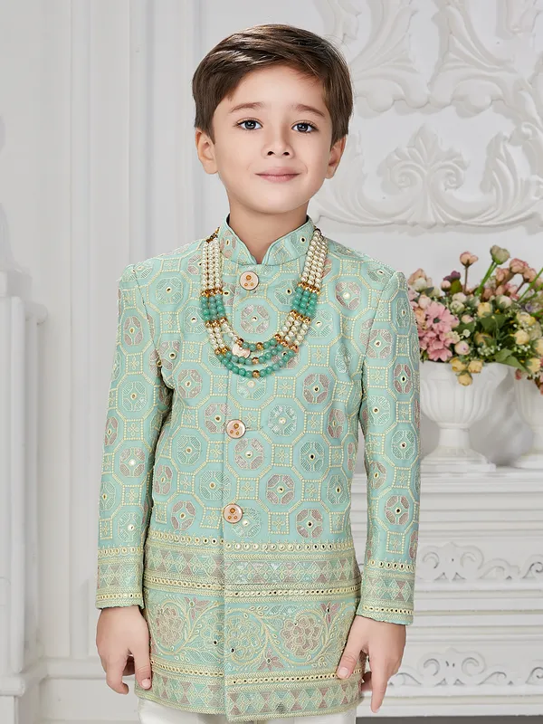 Mint green georgette indowestern