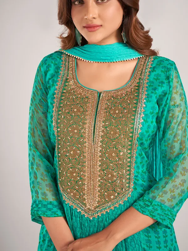 Mint green georgette printed salwar suit with dupatta