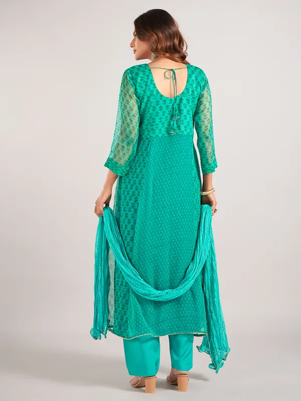 Mint green georgette printed salwar suit with dupatta