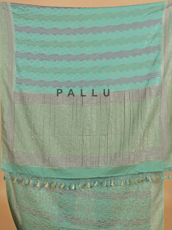 Mint green georgette zari weaving saree for women