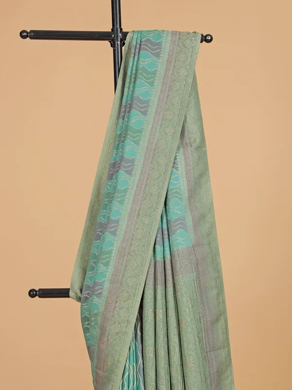 Mint green georgette zari weaving saree for women
