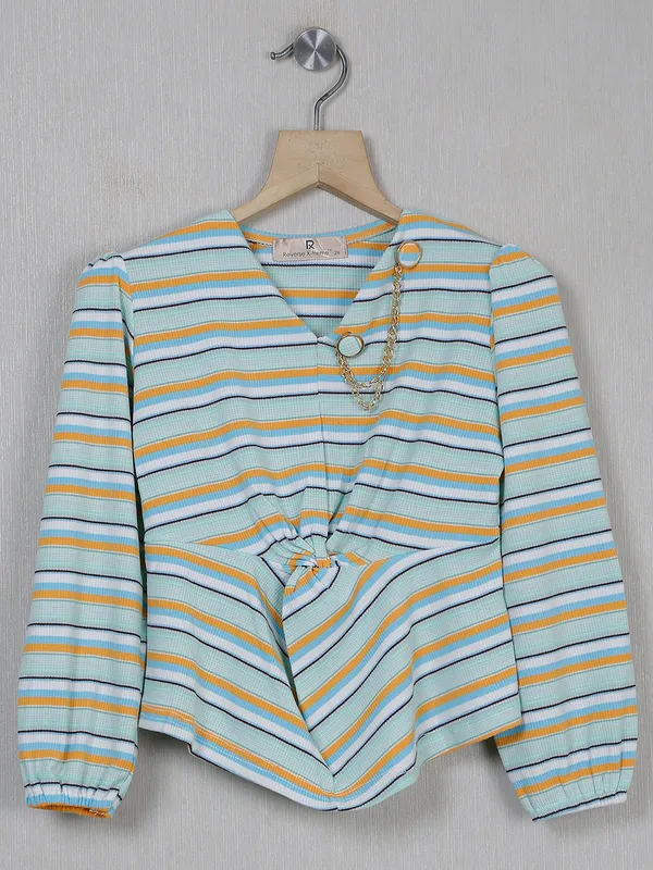 Mint green knitted stripe pattern top