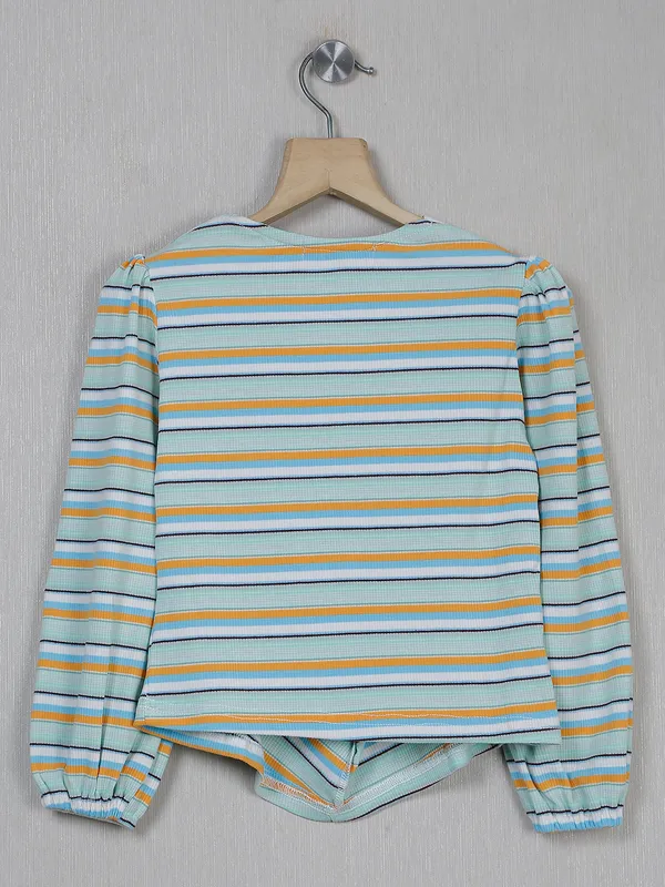 Mint green knitted stripe pattern top