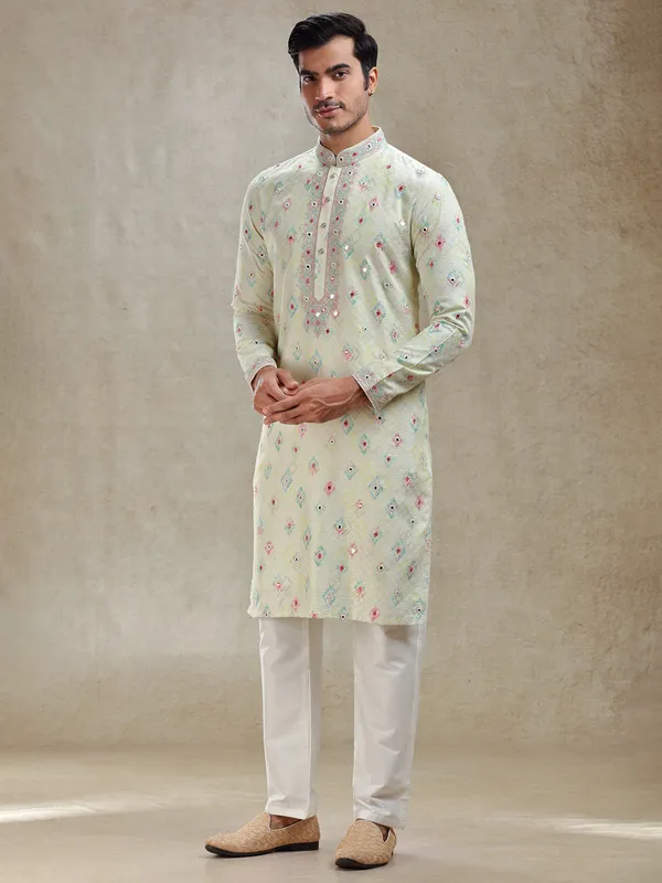 Mint green kurta suit subtle refinement in cotton silk