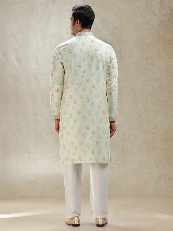 Mint green kurta suit subtle refinement in cotton silk