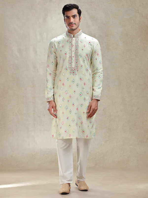 Mint green kurta suit subtle refinement in cotton silk