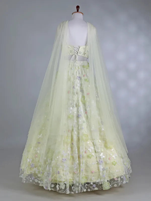 Mint green net choker dupatta elegant lehenga choli