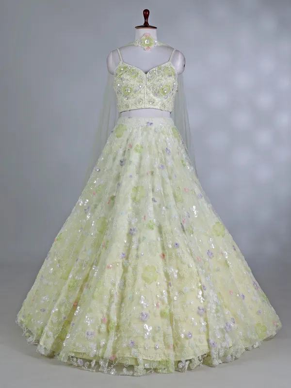 Mint green net choker dupatta elegant lehenga choli