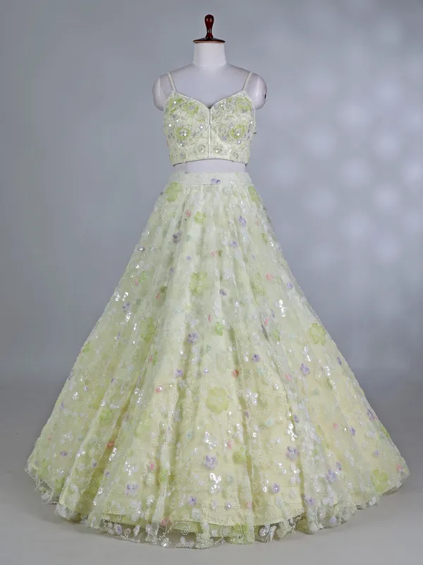 Mint green net choker dupatta elegant lehenga choli