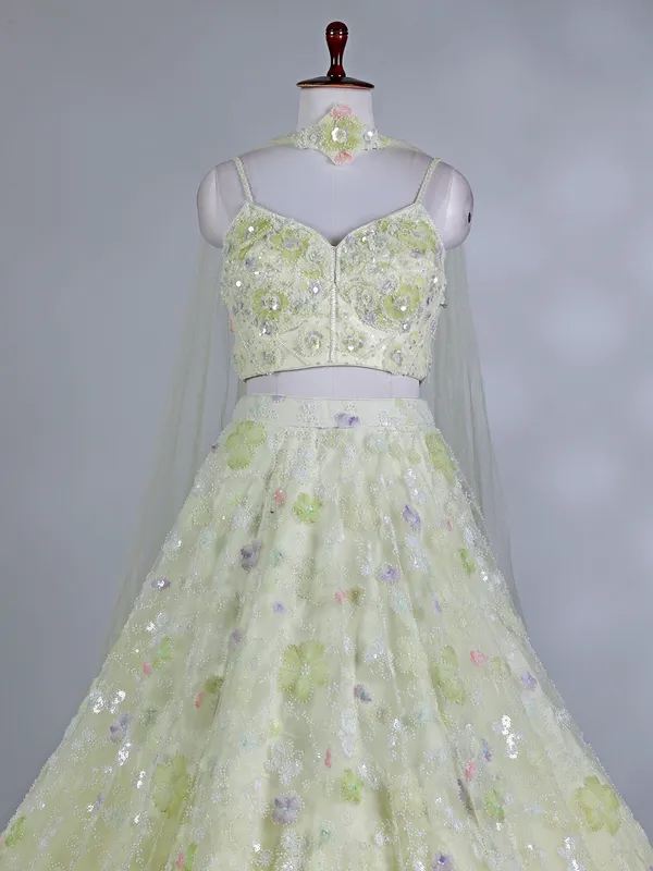 Mint green net choker dupatta elegant lehenga choli