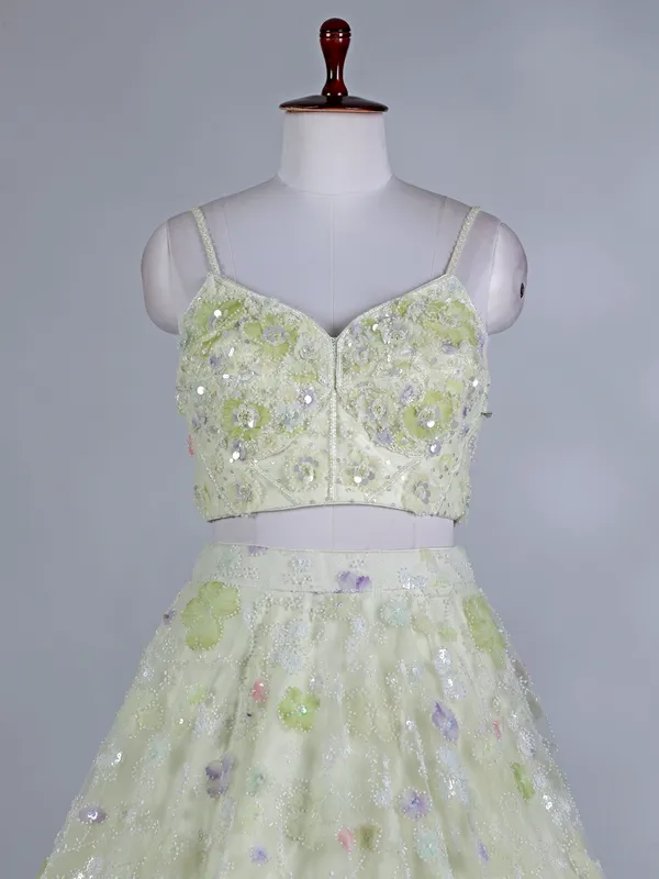 Mint green net choker dupatta elegant lehenga choli