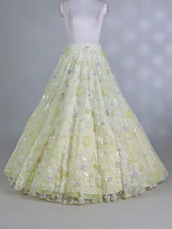 Mint green net choker dupatta elegant lehenga choli