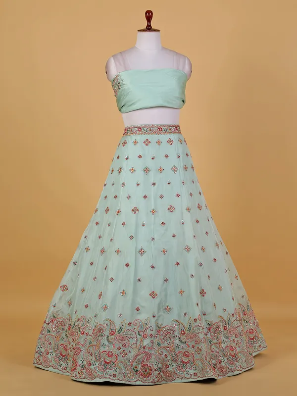 Mint green organza unstitched lehenga choli