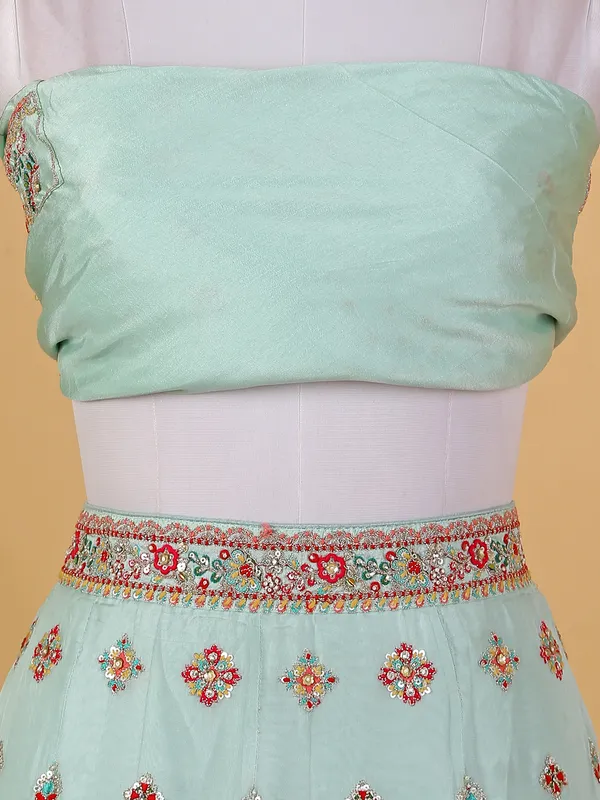 Mint green organza unstitched lehenga choli