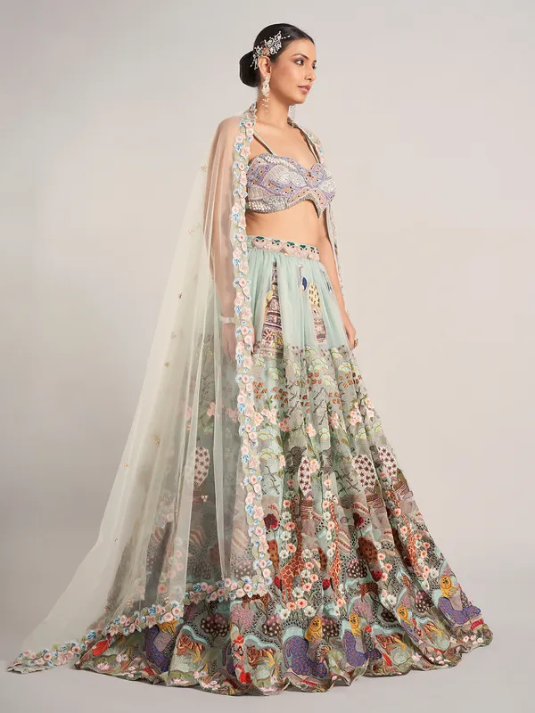 Mint green organza wedding wear lehenga choli