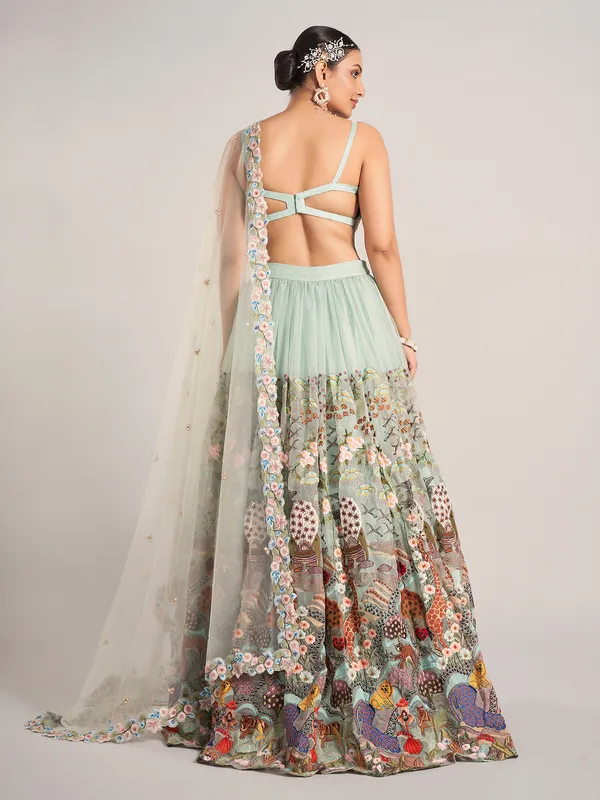 Mint green organza wedding wear lehenga choli