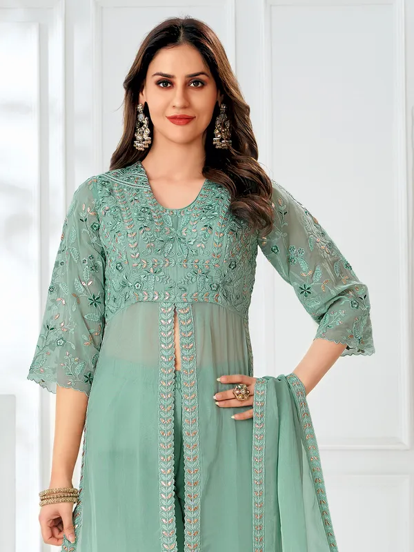 Mint green palazzo set in organza
