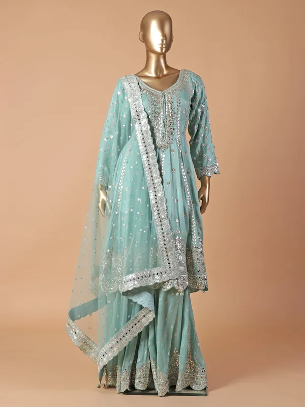 Mint green palazzo suit in georgette
