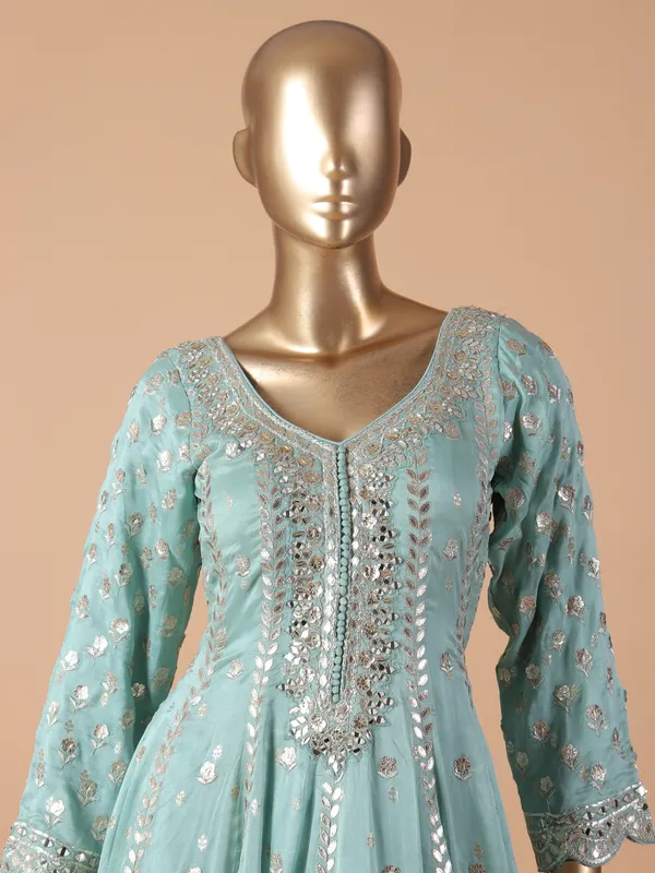 Mint green palazzo suit in georgette