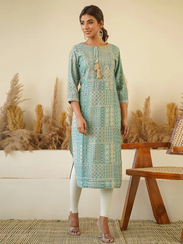 Mint green printed casual kurti