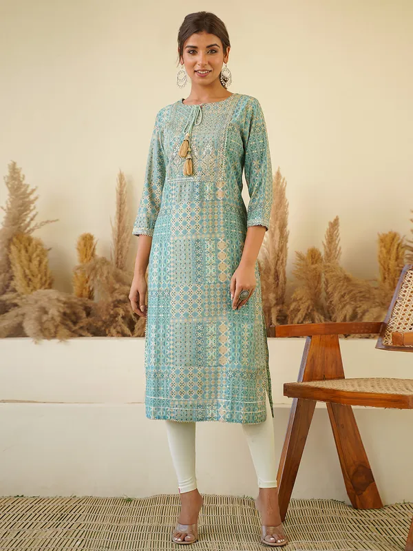 Mint green printed casual kurti