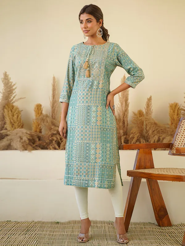 Mint green printed casual kurti
