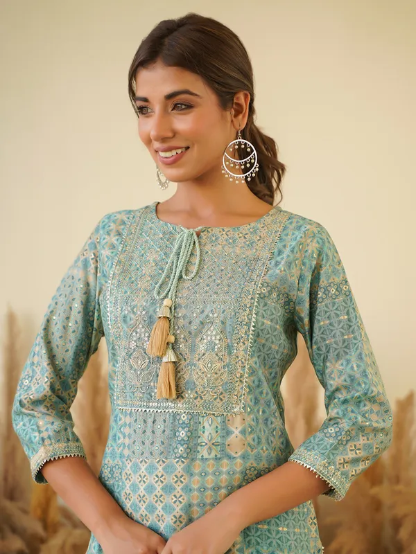 Mint green printed casual kurti