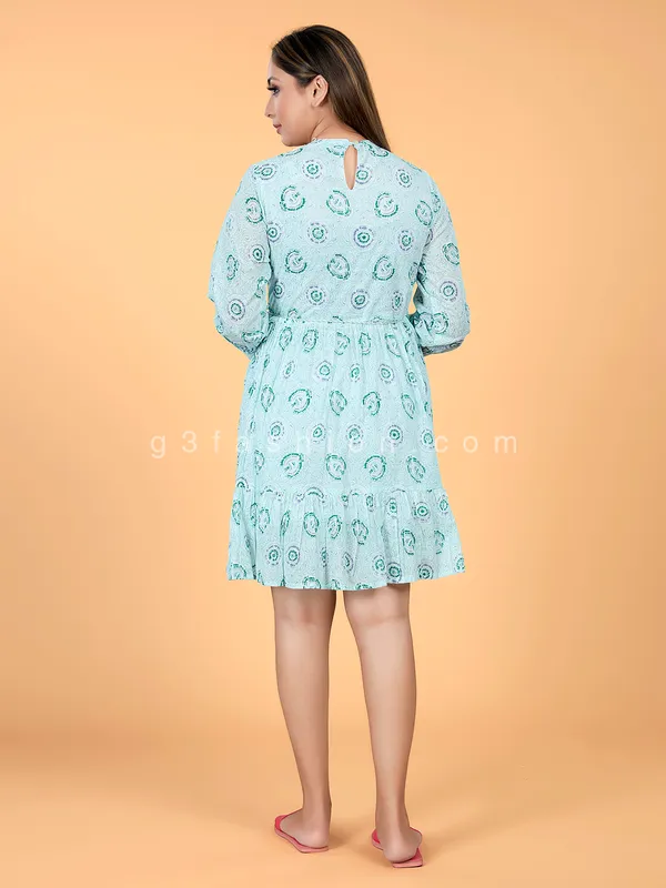 Mint green printed cotton casual kurti