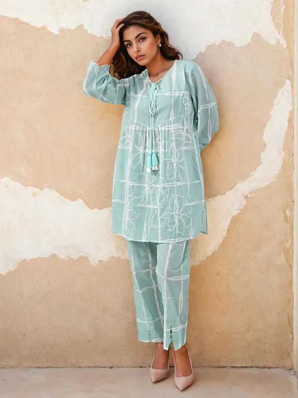 Mint green printed cotton co ord set
