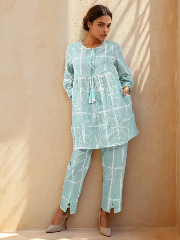 Mint green printed cotton co ord set