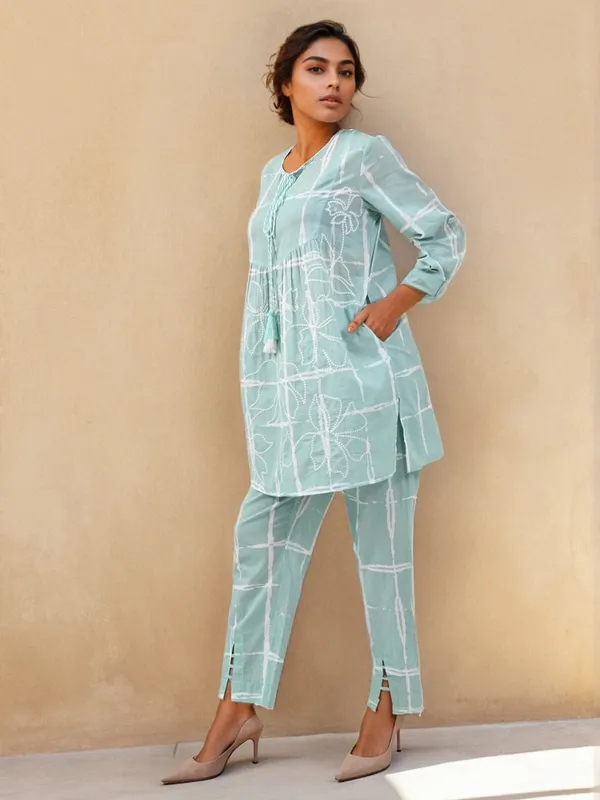 Mint green printed cotton co ord set