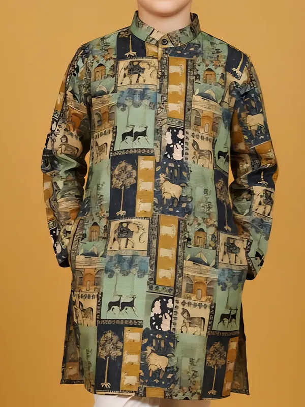 Mint green printed cotton kurta churidar suit