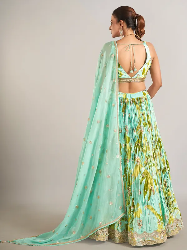 Mint green printed lehenga choli for wedding