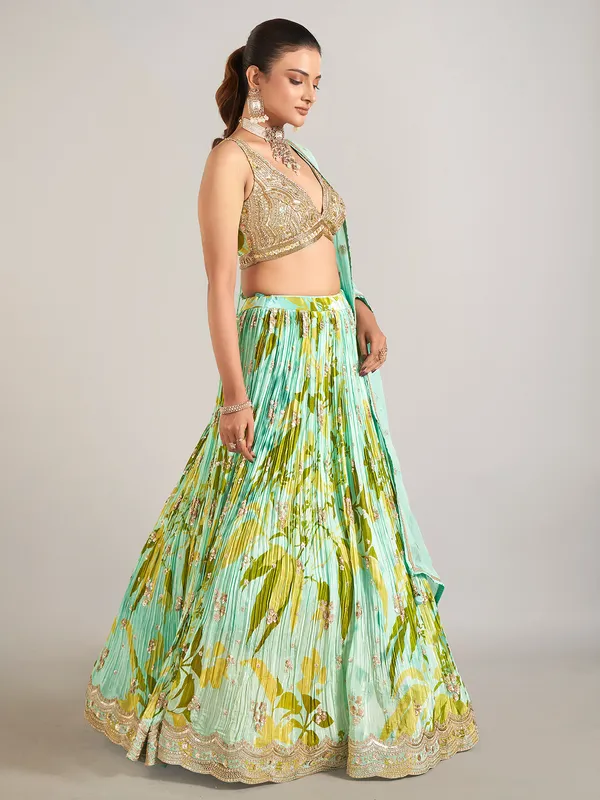 Mint green printed lehenga choli for wedding