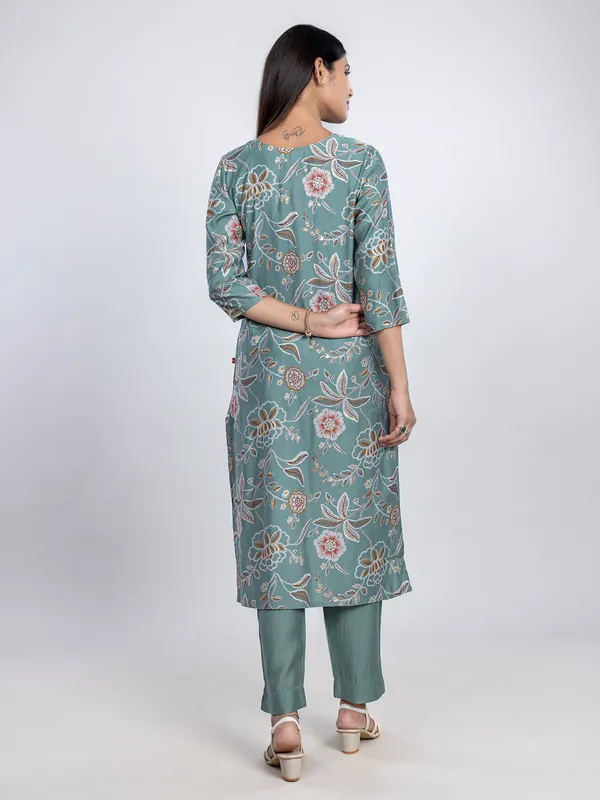 Mint green printed silk kurti for women