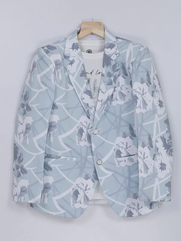 Mint green printed terry rayon blazer