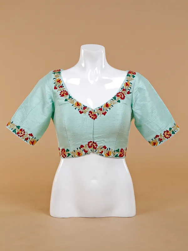 Mint green raw silk blouse