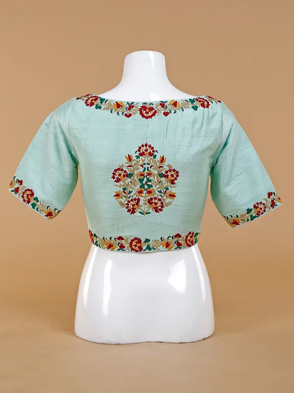 Mint green raw silk blouse